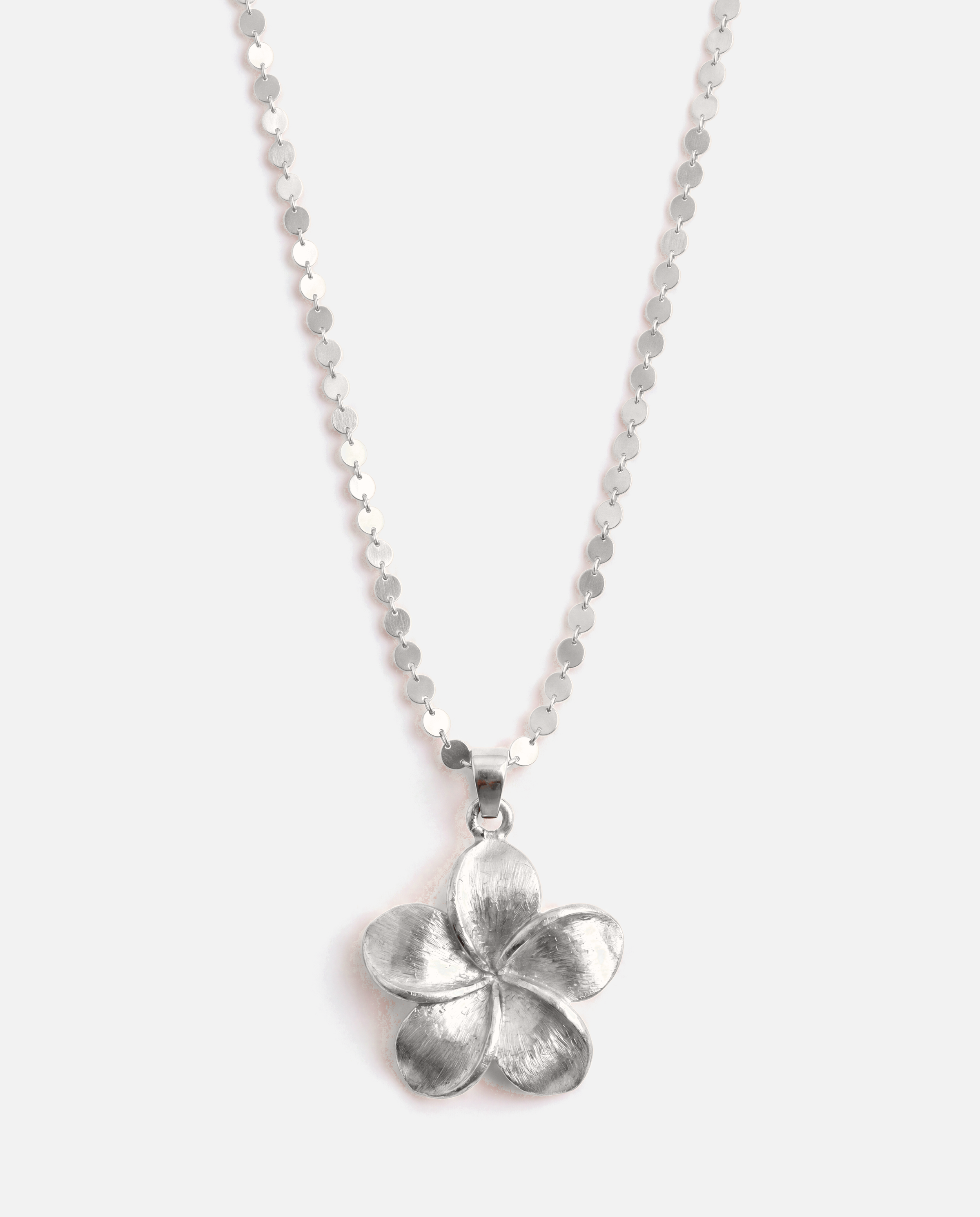 The Plumeria Necklace on chain in sterling silver